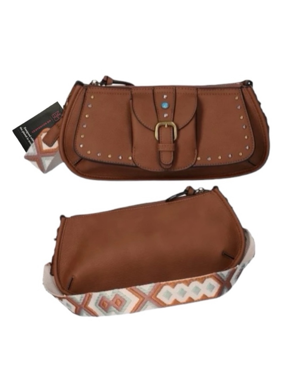 Buckled Detailed Saddle Cognac Mini Shoulder Bag